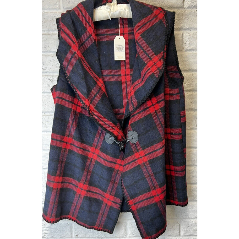 Mud Pie Tartan Plaid Vest in Red and Black